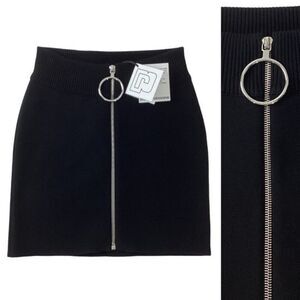 PACO RABANNE Womens XS NWT Knit Mini Skirt Black Cotton Exposed Zipper Ring Pull